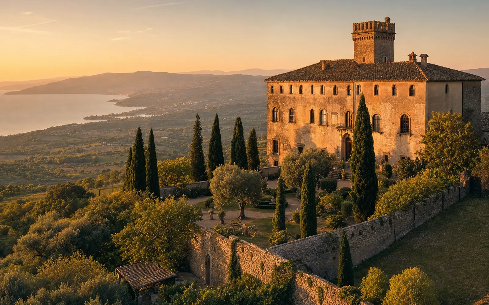 Immagine editoriale evocativa del castello seicentesco circondato dalla campagna di Grotte di Castro