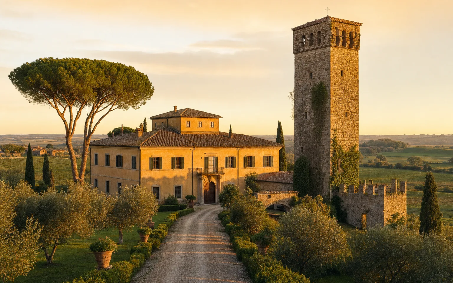 Immagine editoriale evocativa di una dimora storica affrescata nella campagna di Fiumicino