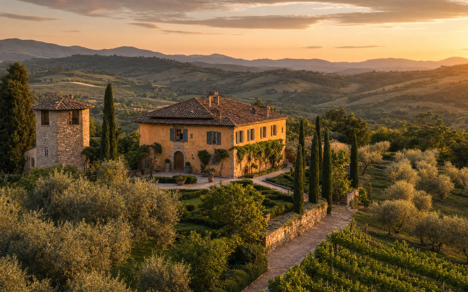 Immagine editoriale evocativa del casale storico immerso nella campagna di Amelia