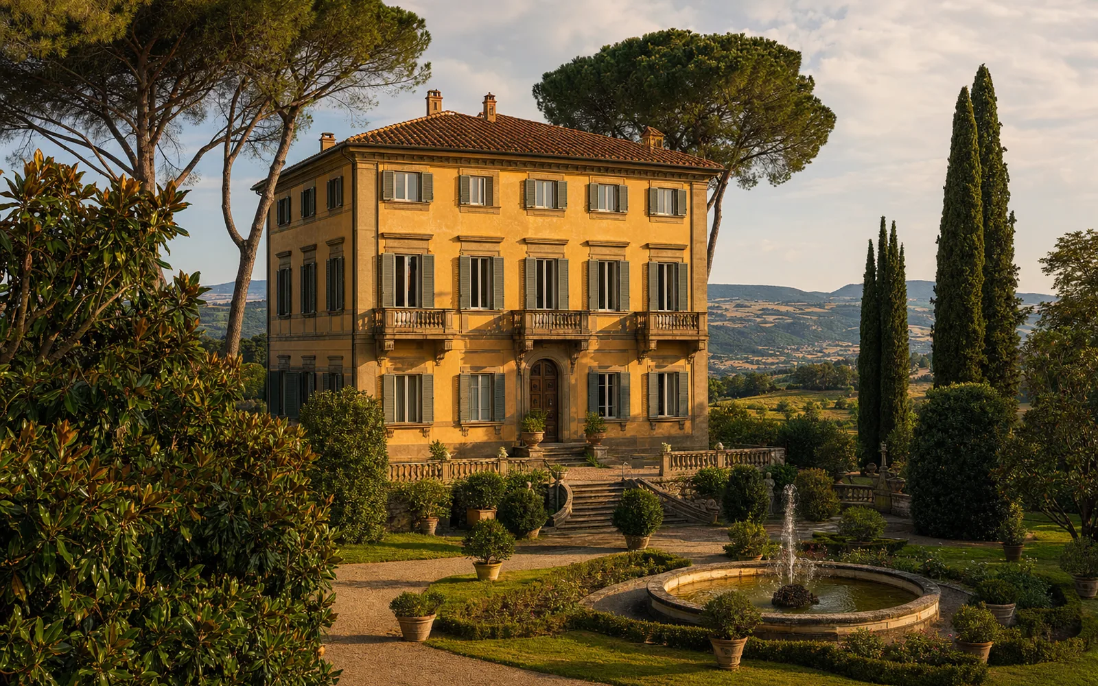 Immagine editoriale evocativa della villa ottocentesca immersa nel verde di Capranica