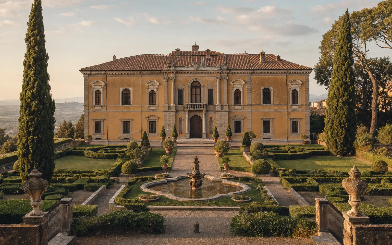 Immagine editoriale evocativa della villa cinquecentesca, antico casino di caccia nei pressi di Viterbo